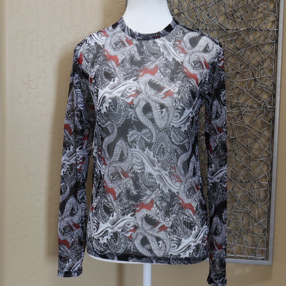 Papi Sheer Dragon Print Long Sleeve Shirt
